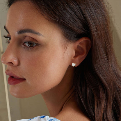 925 Sterling Silver White Shell Plated White Gold Earrings Size 7*8mm  DestGlow
