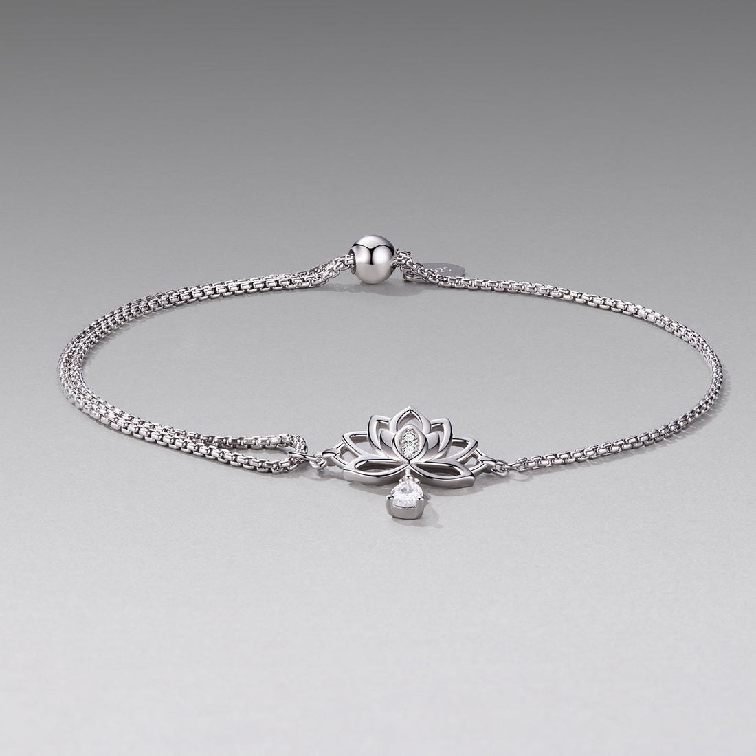 925 Sterling Silver Adjustable Chain Bracelet with White Gold Plating and CZ for Women  DestGlow