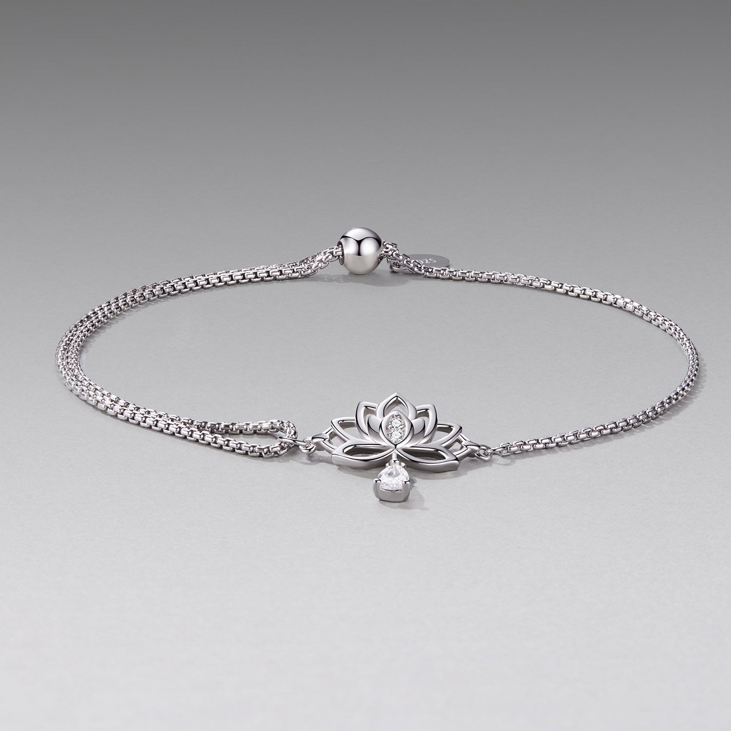 925 Sterling Silver Adjustable Chain Bracelet with White Gold Plating and CZ for Women  DestGlow