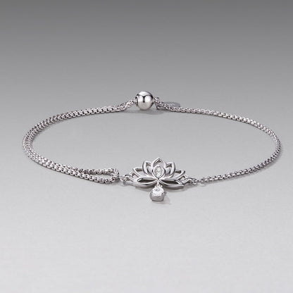 925 Sterling Silver Adjustable Chain Bracelet with White Gold Plating and CZ for Women  DestGlow