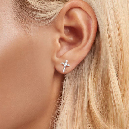 925 Sterling Silver Earrings with Pavé Setting CZ in White Gold Plating - 1.2x0.8cm for Women  DestGlow