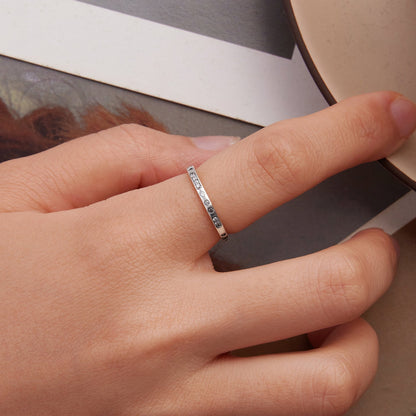 925 Sterling Silver Oxidized 0.18cm Wide Pavé Setting CZ Ring for Women - Size 6.0  DestGlow