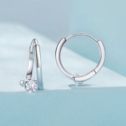 925 Sterling Silver Earrings with Pavé Setting CZ, Platinum Plated, 15x7mm for Women  DestGlow