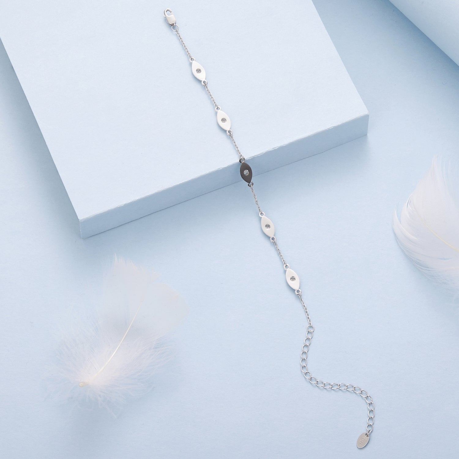 925 Sterling Silver White Gold Plated Bracelet with CZ Pendants for Women  DestGlow