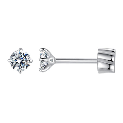 925 Sterling Silver Moissanite Stud Earrings for Women - 0.5ct, 0.6cm Size, White Gold Plated