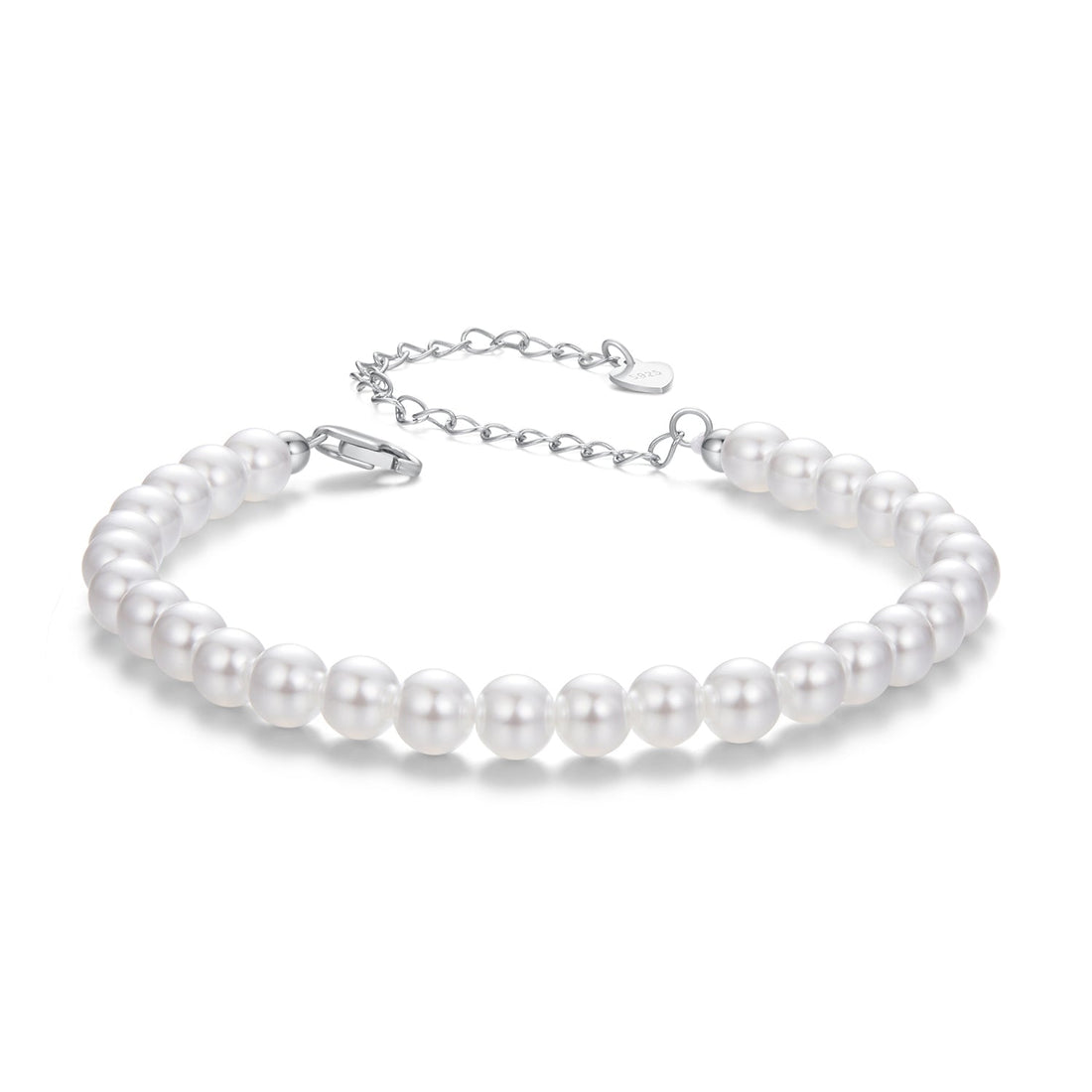 925 Sterling Silver Adjustable White Gold Plated Bracelet with Synthetic Pearl for Women  DestGlow