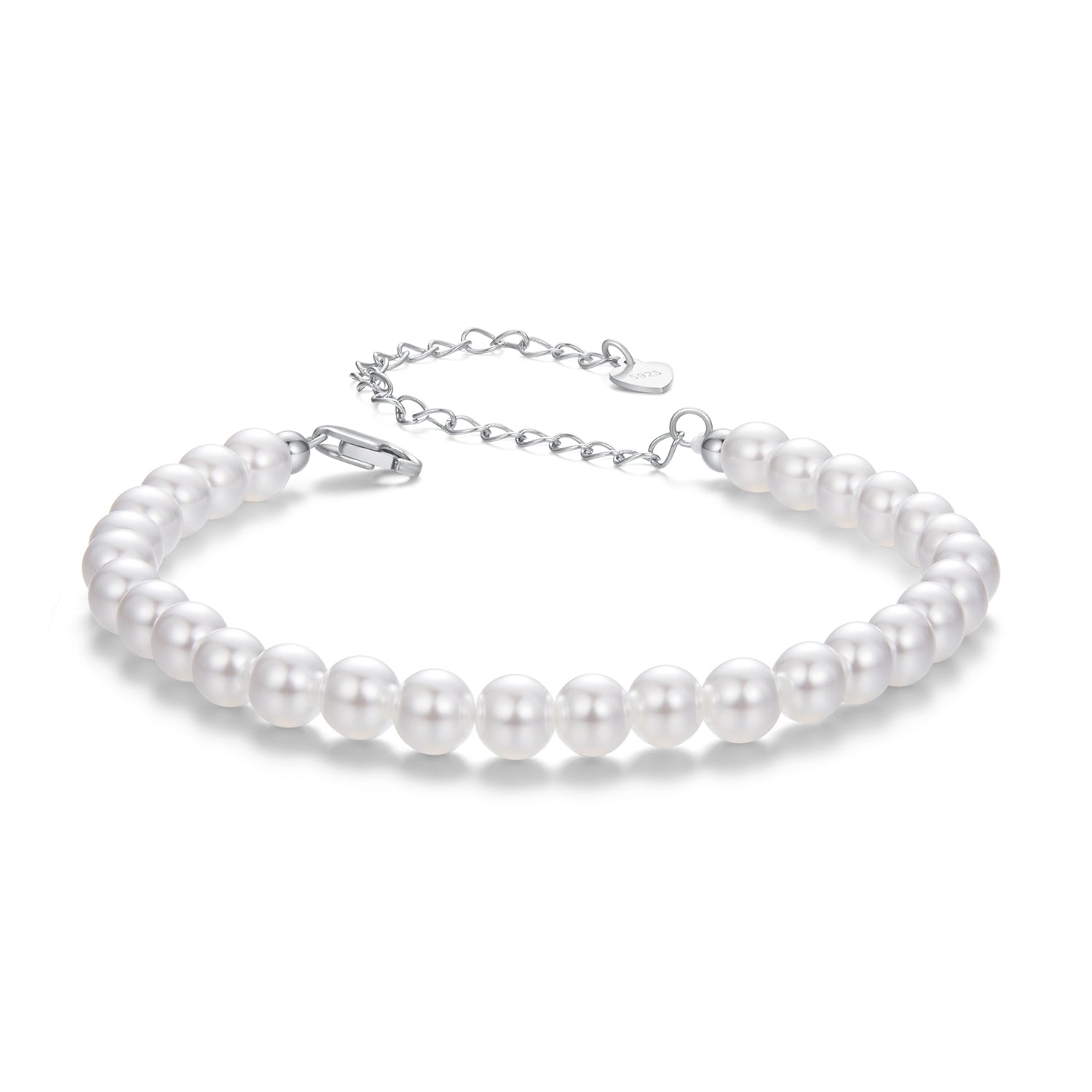 925 Sterling Silver Adjustable White Gold Plated Bracelet with Synthetic Pearl for Women  DestGlow
