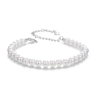 925 Sterling Silver Adjustable White Gold Plated Bracelet with Synthetic Pearl for Women  DestGlow