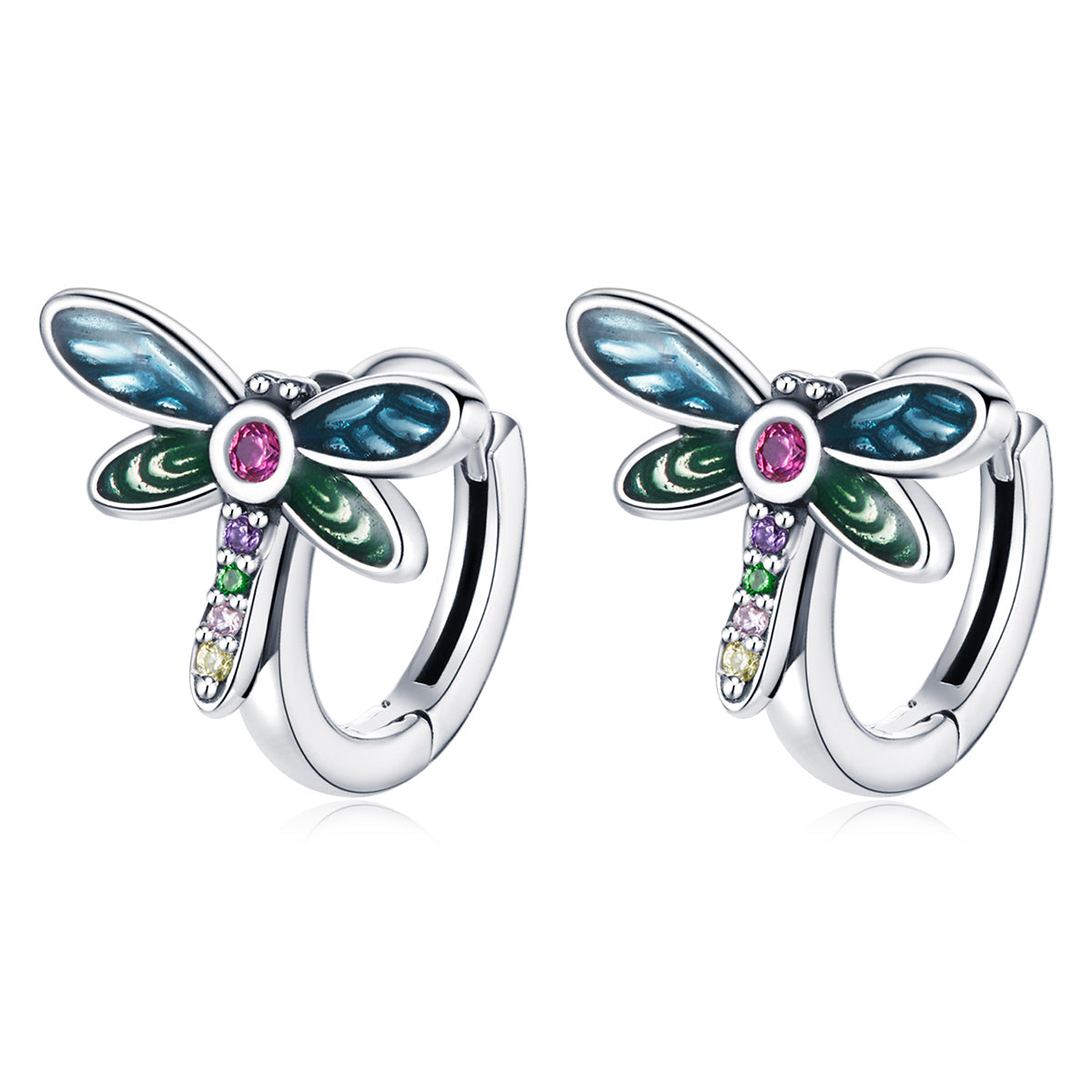 925 Sterling Silver Dragonfly Earrings with CZ and Enamel - 0.9 cm for Women  DestGlow