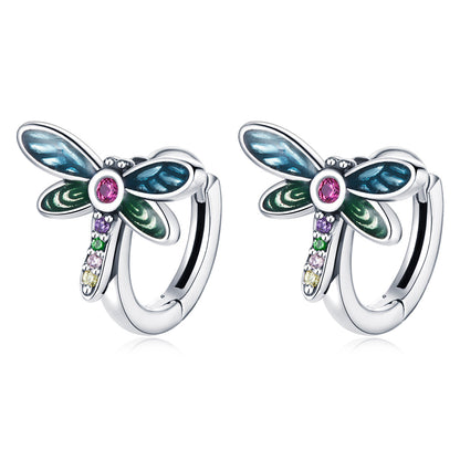 925 Sterling Silver Dragonfly Earrings with CZ and Enamel - 0.9 cm for Women  DestGlow