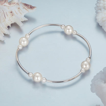 925 Sterling Silver Shell Pearl Stretchable Bracelet for Women  DestGlow