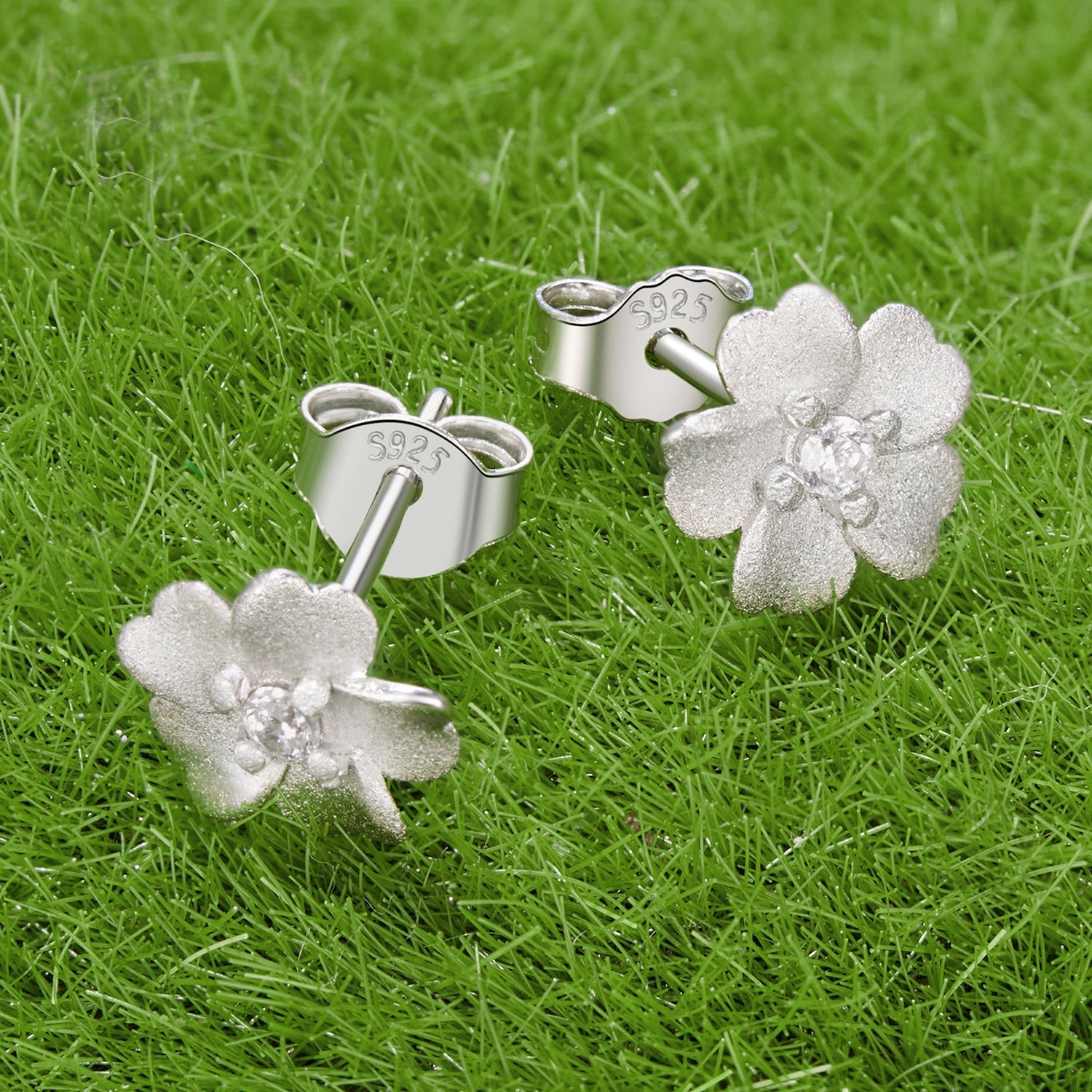 925 Sterling Silver Earrings with Pavé Setting CZ and White Gold Plating, 0.8cm for Women  DestGlow