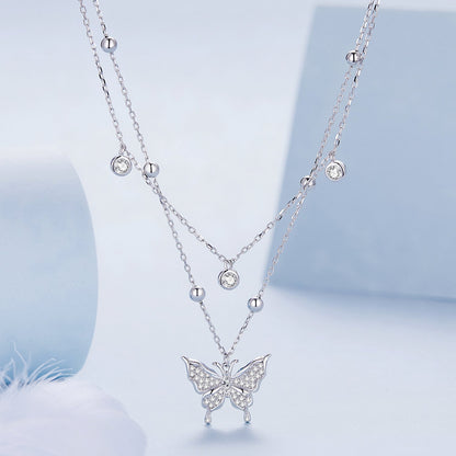 925 Sterling Silver Butterfly Necklace with Pavé Setting CZ, 40cm Length for Women  DestGlow