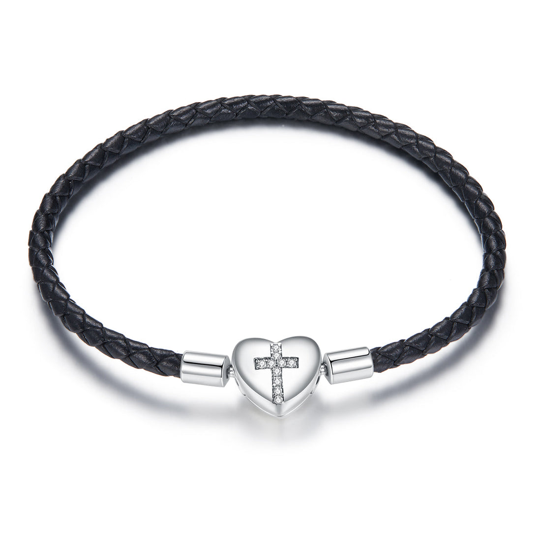 925 Sterling Silver Leather 17cm Bracelet with Oxidized CZ for Women  DestGlow