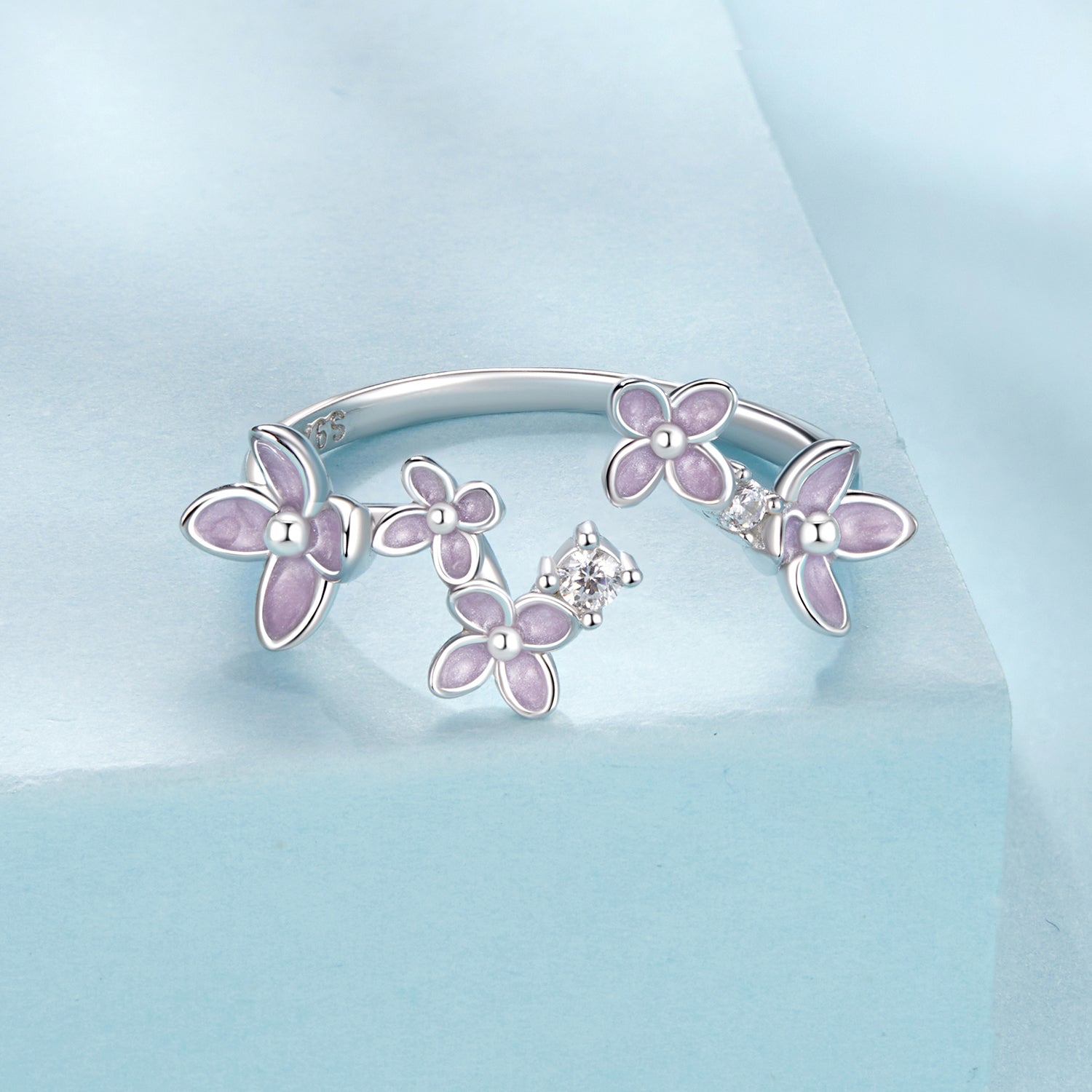 925 Sterling Silver White Gold Plated Ring with Enamel and CZ for Women  DestGlow
