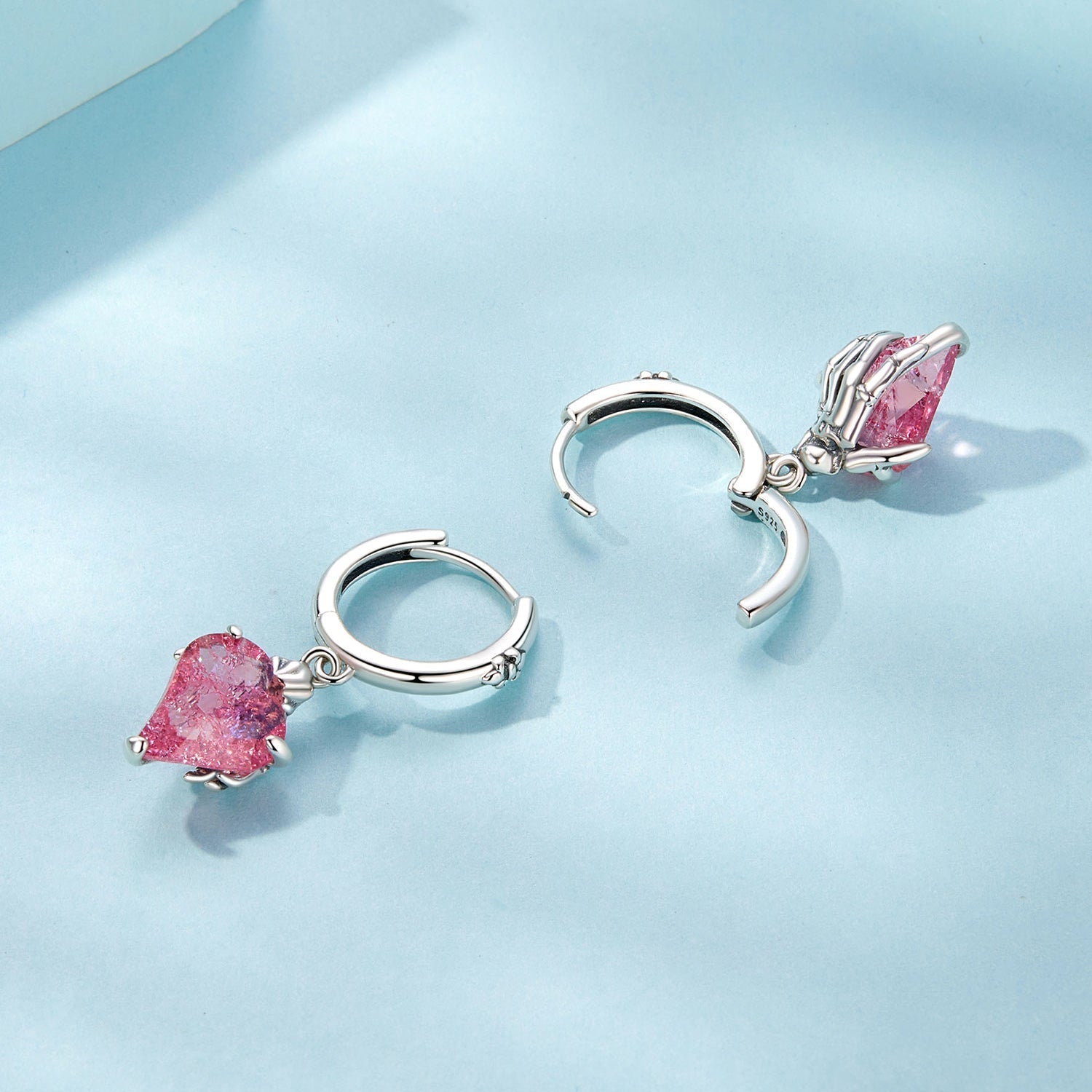 925 Sterling Silver Earrings with Transparent Glass, 28x9mm, Women&