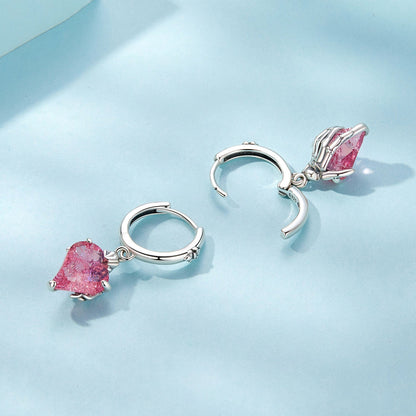 925 Sterling Silver Earrings with Transparent Glass, 28x9mm, Women&