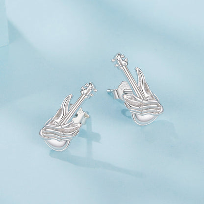 925 Sterling Silver Earrings for Women with White Gold Plating, Size 1.5x0.6cm  DestGlow