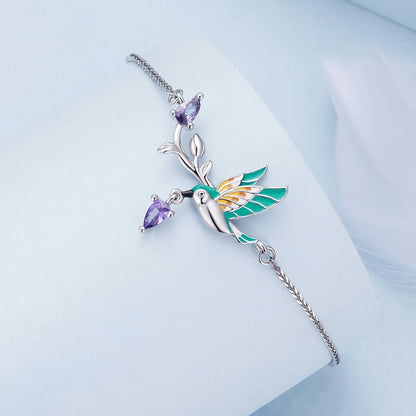 925 Sterling Silver Enamel Plated Platinum Bracelet with CZ, Adjustable Length for Women  DestGlow