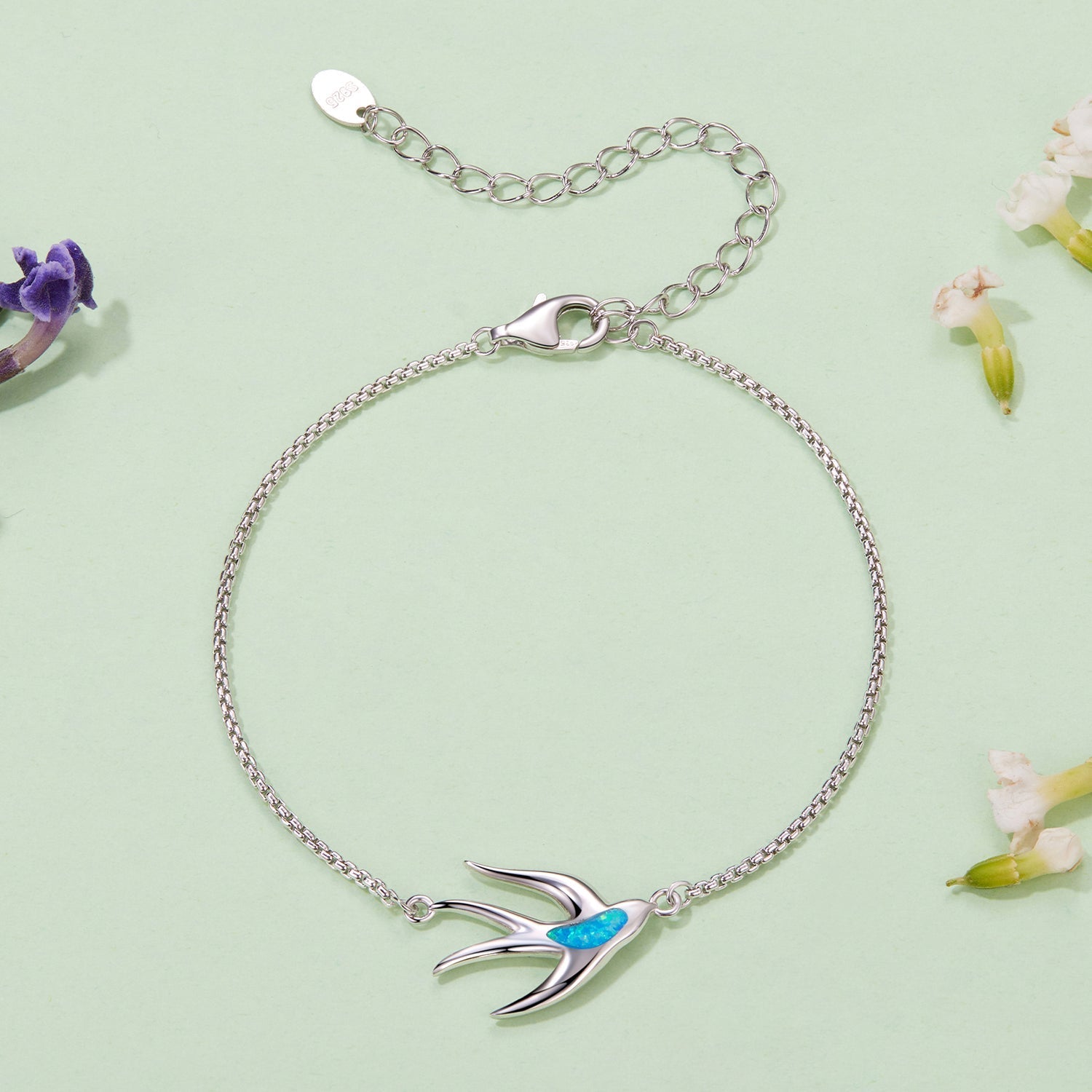 925 Sterling Silver Synthetic Opal Bracelet with White Gold Plating  DestGlow