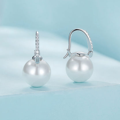 925 Sterling Silver Earrings with Quality Shell Pearl and CZ, 21*11mm, for Women  DestGlow