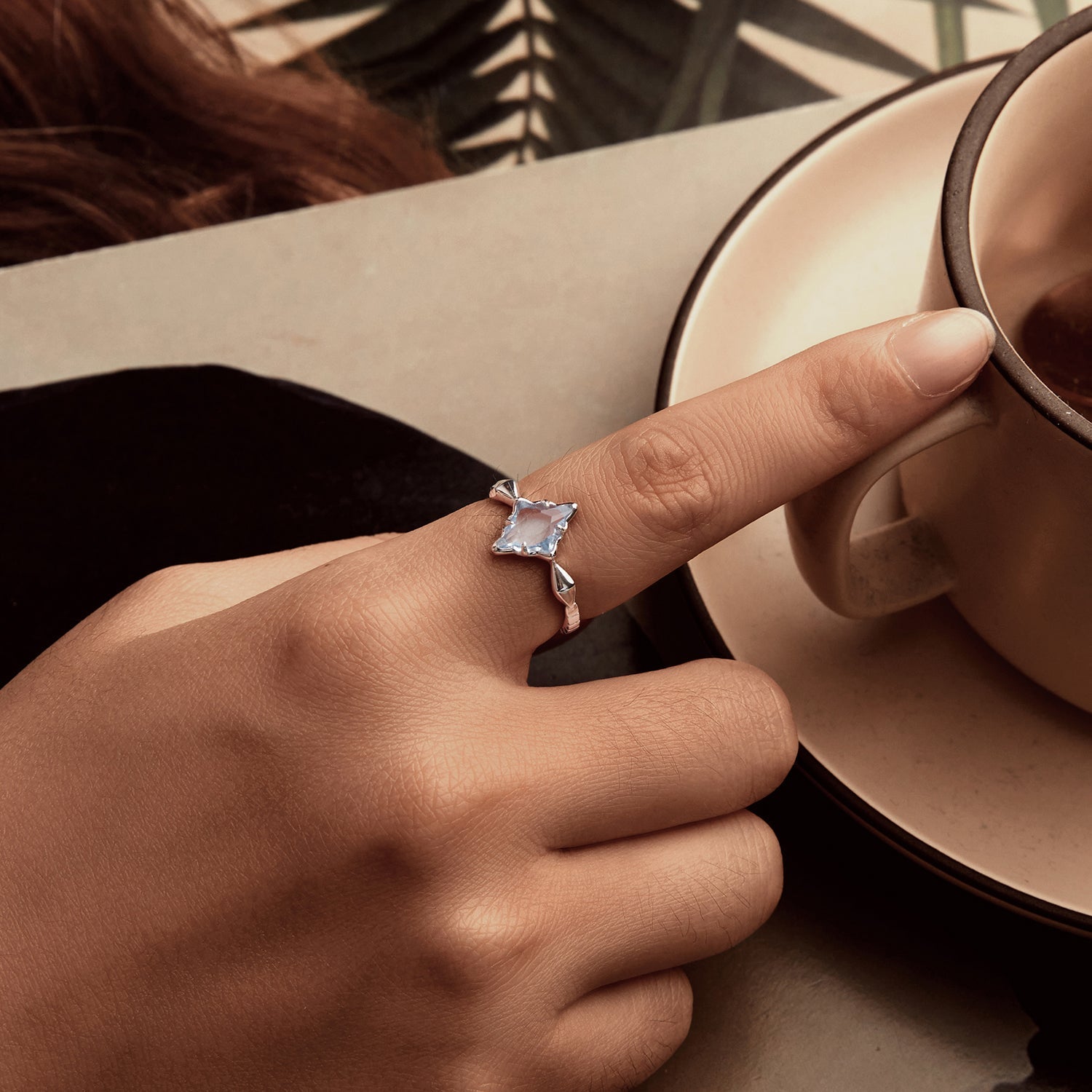 925 Sterling Silver White Gold Plated 1.2x0.9cm Pendant Ring Size 6.0 for Women  DestGlow