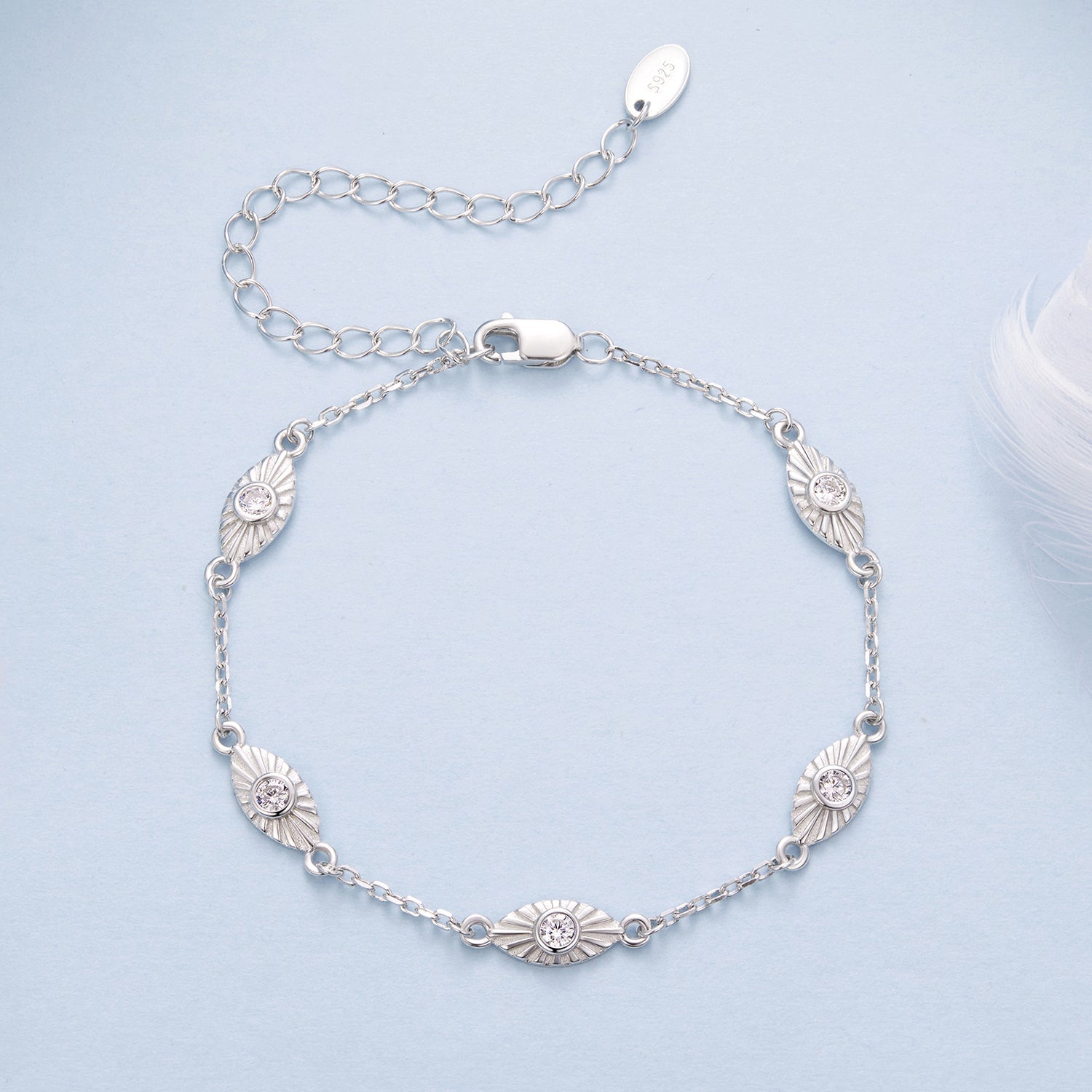 925 Sterling Silver White Gold Plated Bracelet with CZ Pendants for Women  DestGlow