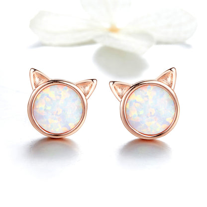 925 Sterling Silver Plated Rose Gold Opal Earrings 0.8cm for Women  DestGlow