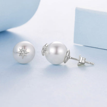 925 Sterling Silver Earrings with CZ and Synthetic Pearl for Women  DestGlow