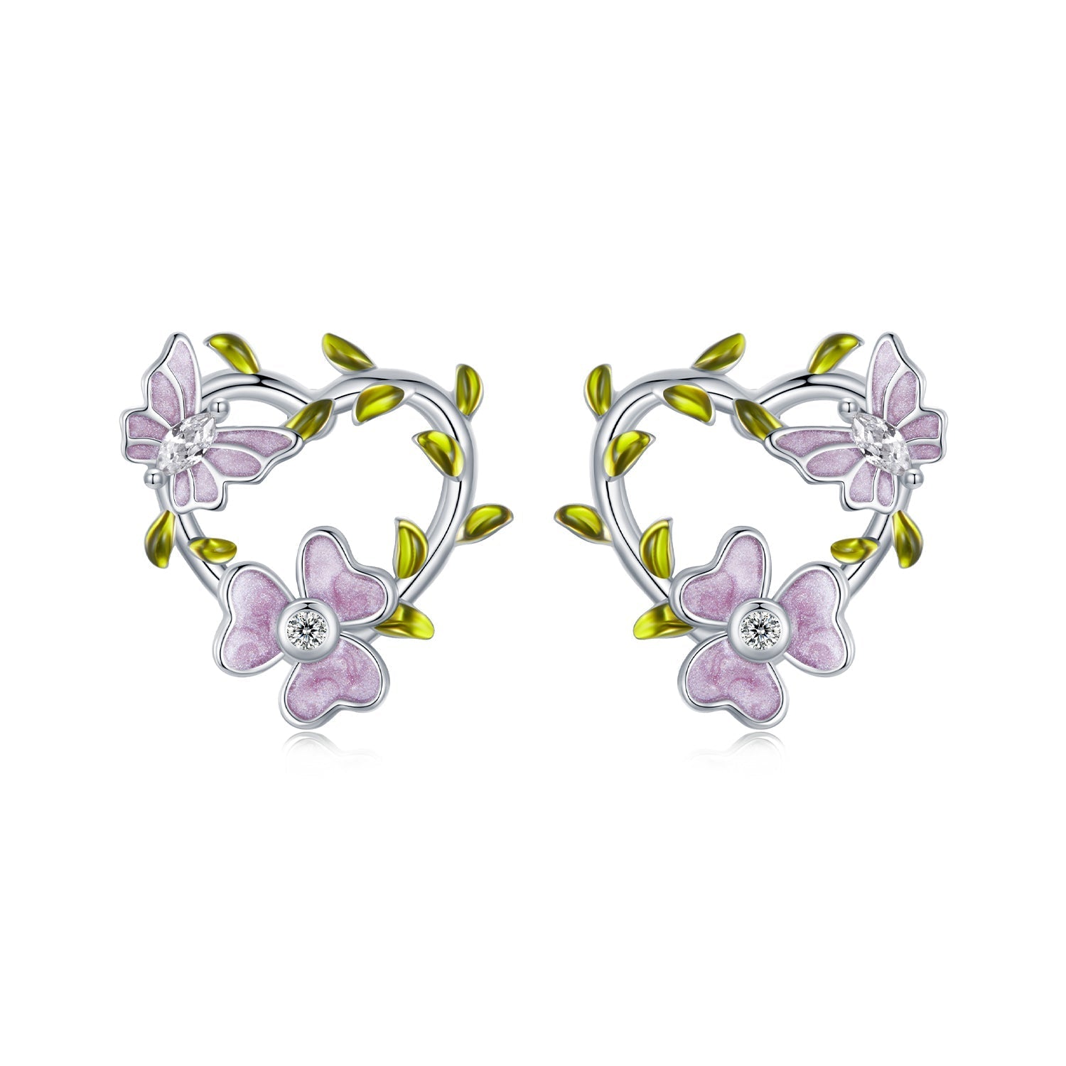 925 Sterling Silver Enamel CZ Plated Earrings