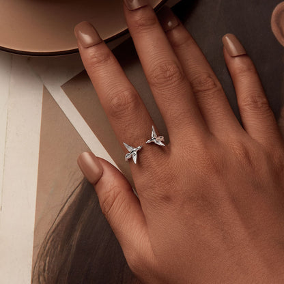 925 Sterling Silver Ring with White Gold Plating, 1.5mm Width  DestGlow