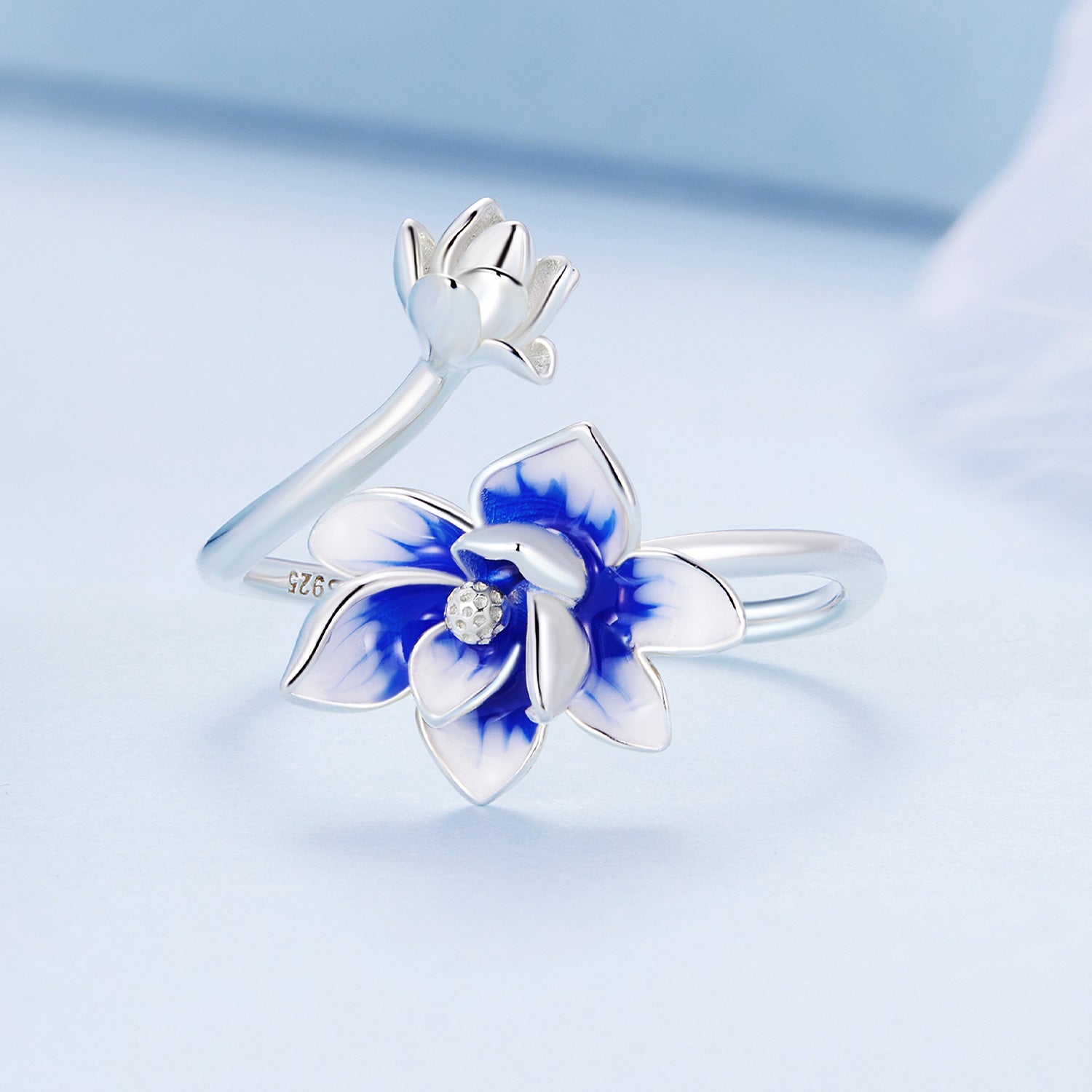 925 Sterling Silver Enamel Flower Ring by Bids.com