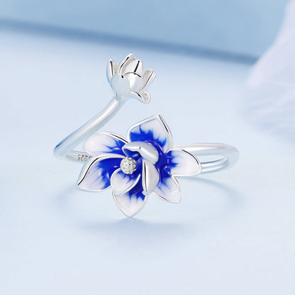 925 Sterling Silver Enamel Flower Ring by Bids.com