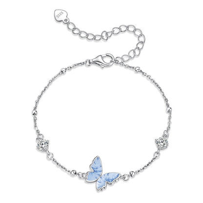 925 Sterling Silver White Gold Plated Bracelet with Enamel and CZ - 15+6cm Length  DestGlow