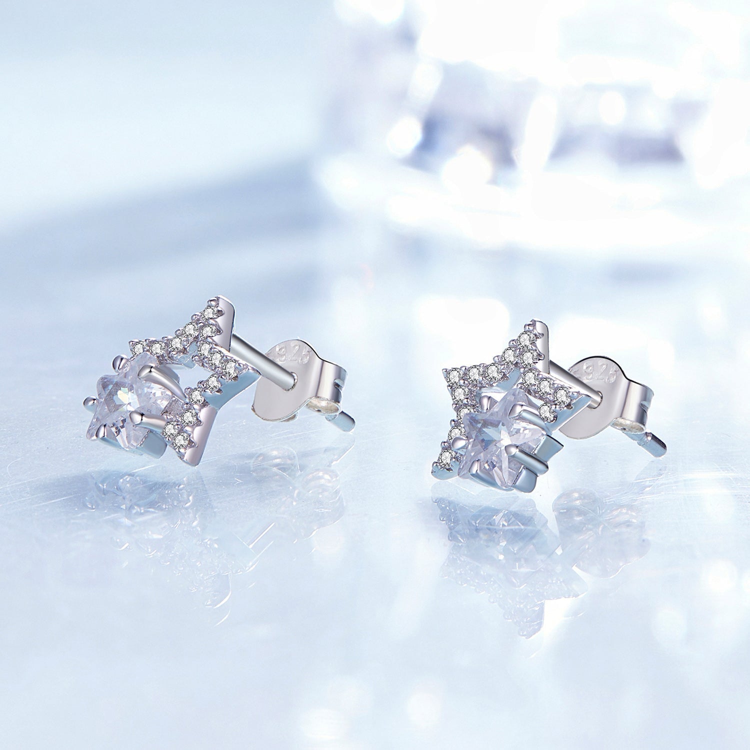 925 Sterling Silver Earrings 9x9mm with Pavé Setting CZ for Women