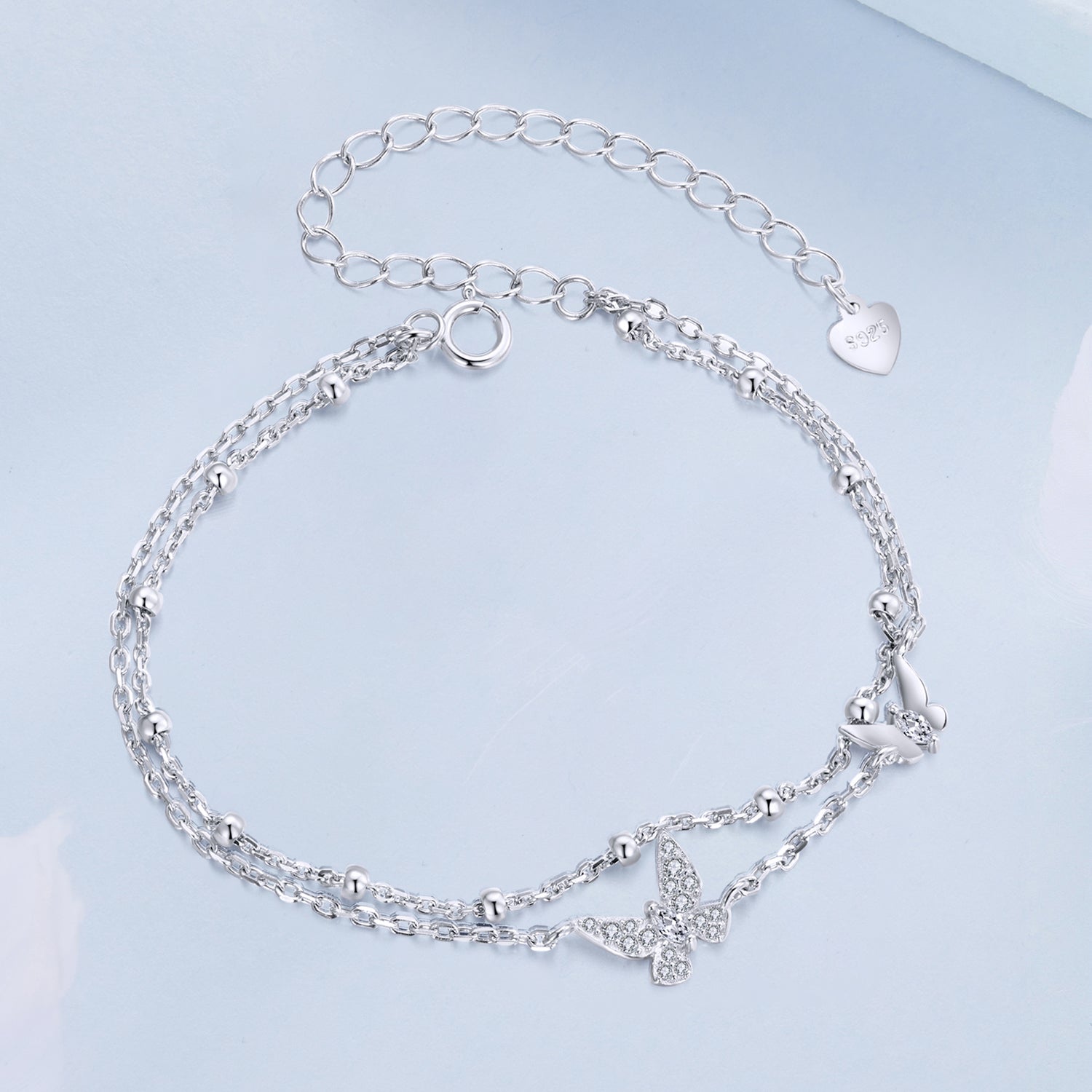 925 Sterling Silver Bracelets with Platinum Plating and CZ Stones - 150+60mm  DestGlow
