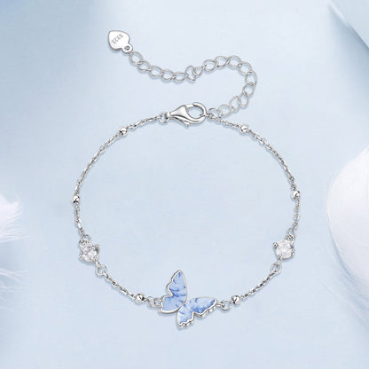 925 Sterling Silver White Gold Plated Bracelet with Enamel and CZ - 15+6cm Length  DestGlow