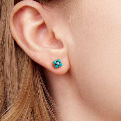 925 Sterling Silver Earrings with Synthetic Turquoise and CZ in Oxidized Finish  DestGlow