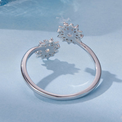 925 Sterling Silver Snowflake Ring with Pavé CZ in White Gold for Women  DestGlow