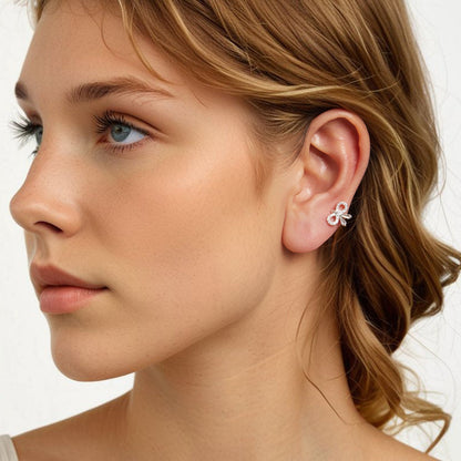 925 Sterling Silver Earrings with White Gold Plating, 0.9x1.2cm for Women  DestGlow