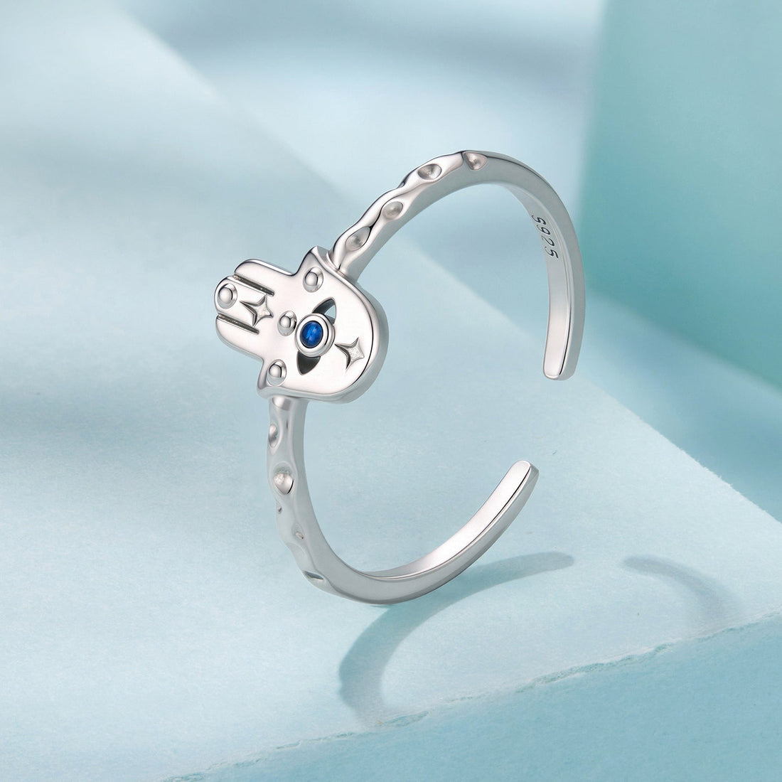 925 Sterling Silver Hamsa Hand Ring with Synthetic Spinel for Women  DestGlow