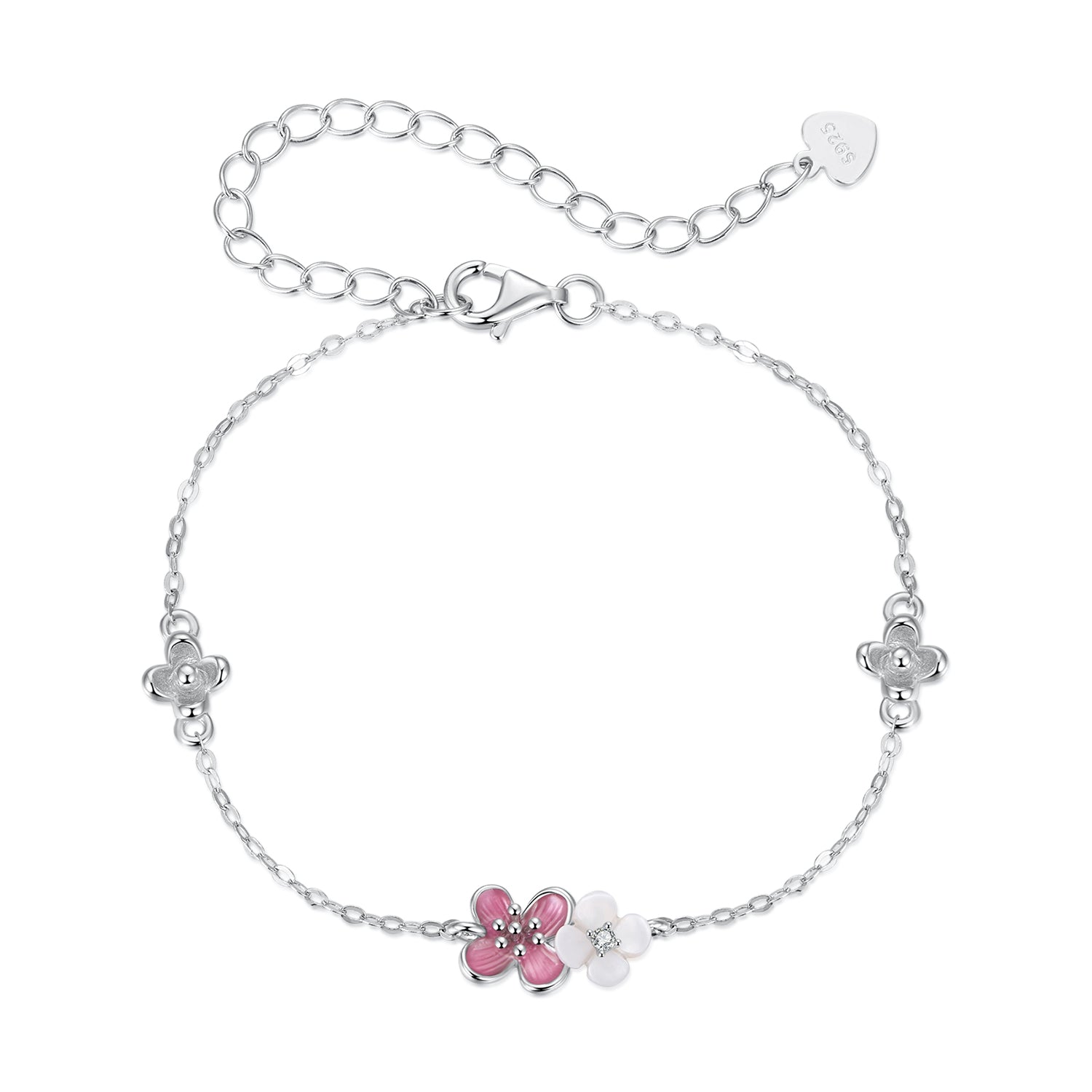 925 Sterling Silver Enamel Charm Bracelet with Pavé CZ, 15+6cm for Women  DestGlow