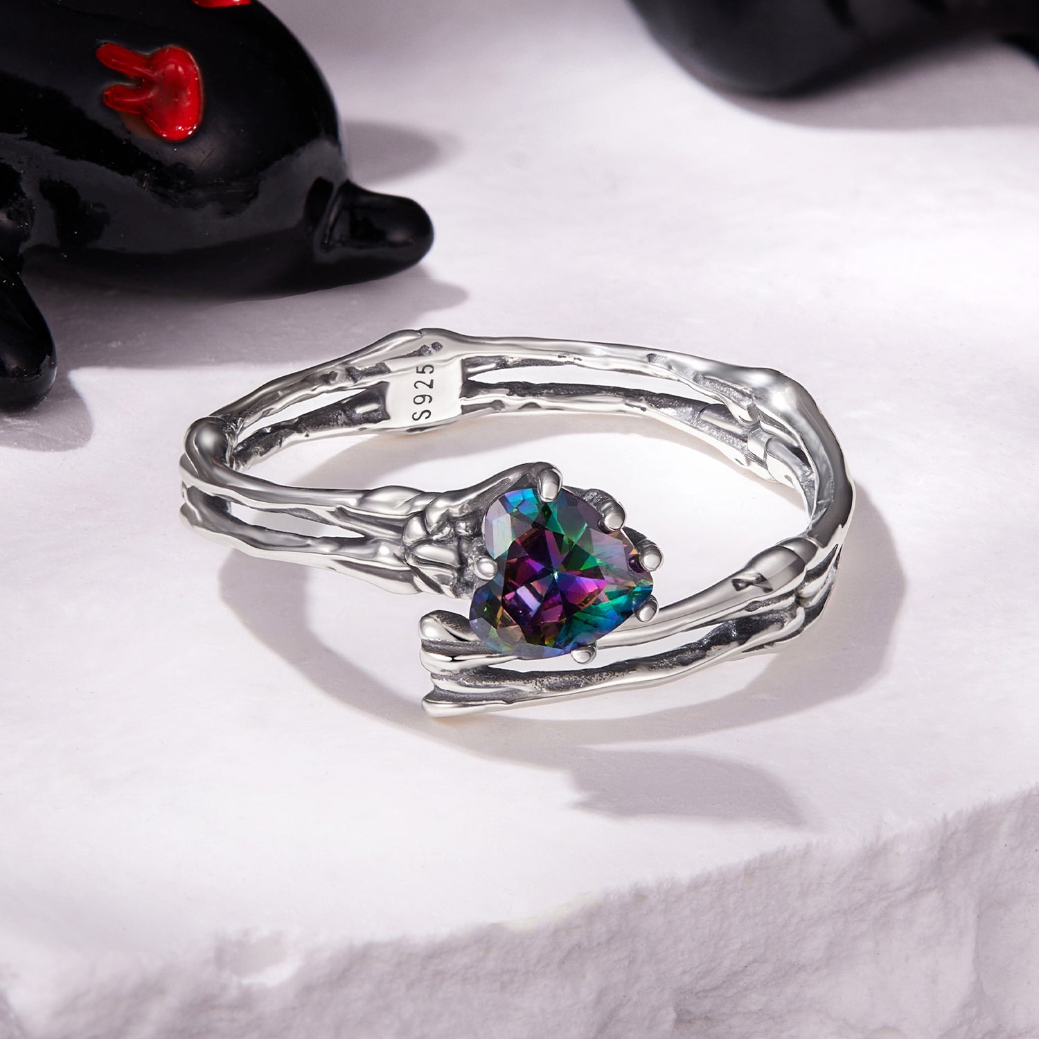 925 Sterling Silver Ring with Heart Design, 0.55cm Heart Size, Women’s Jewelry  DestGlow