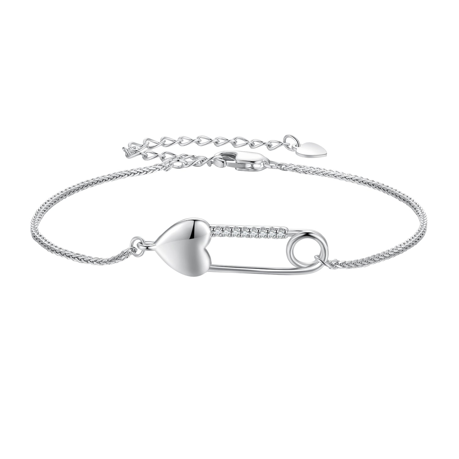 925 Sterling Silver Bracelet with CZ Pendant - 160mm Length and 8x26mm Pendant Size for Women  DestGlow