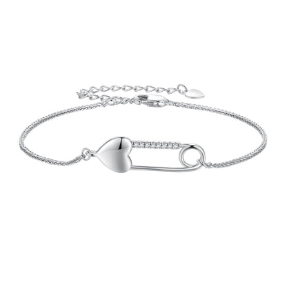 925 Sterling Silver Bracelet with CZ Pendant - 160mm Length and 8x26mm Pendant Size for Women  DestGlow