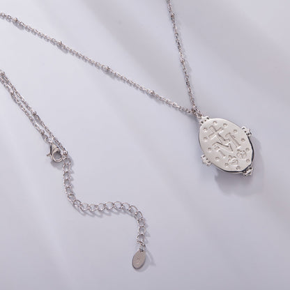 925 Sterling Silver Necklace with White Gold Plating, 40+5cm Length, CZ &amp; Mother of Pearl Pendant for Women
