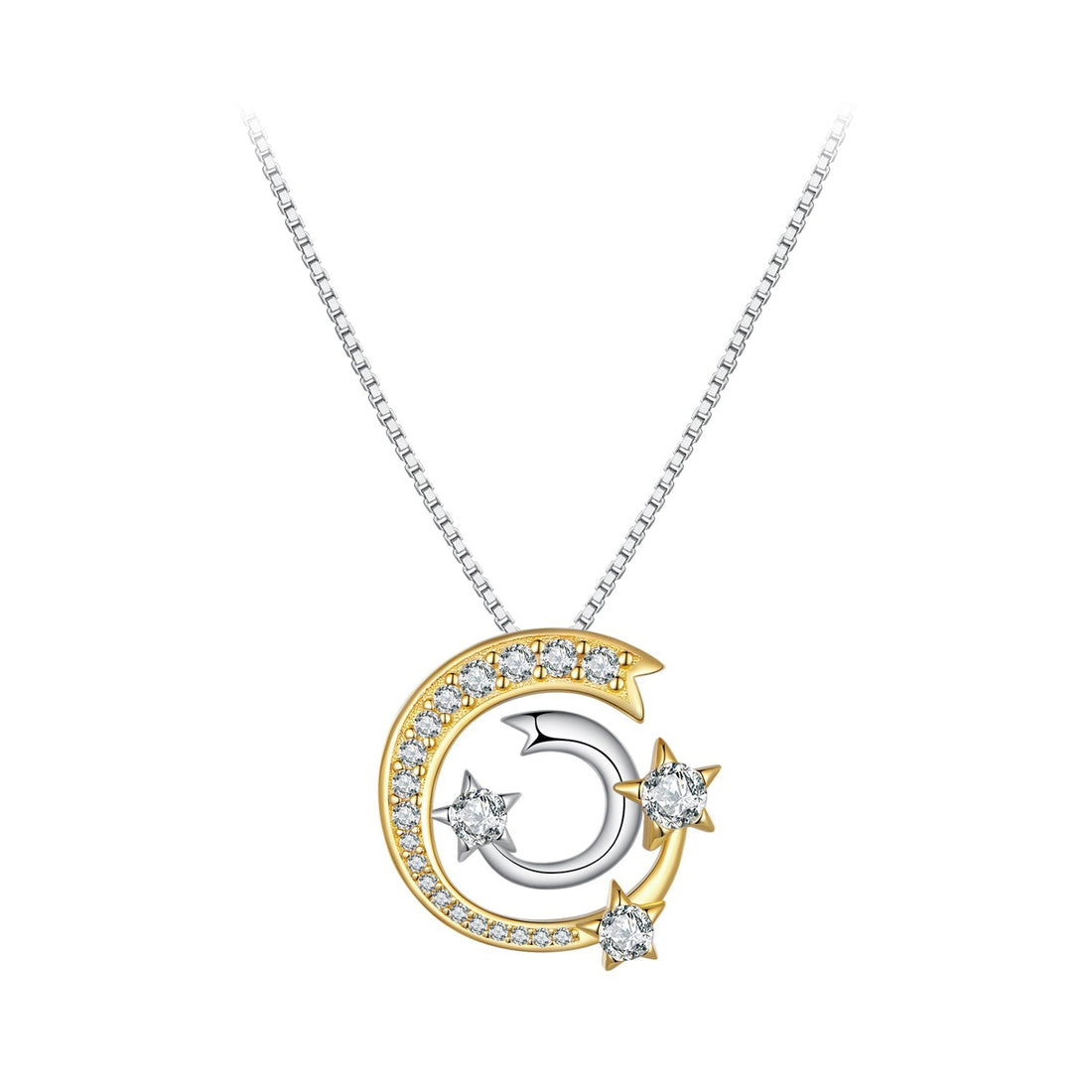 925 Sterling Silver Necklace with Pavé Setting CZ &amp; Plated Gold - 400mm Length  DestGlow