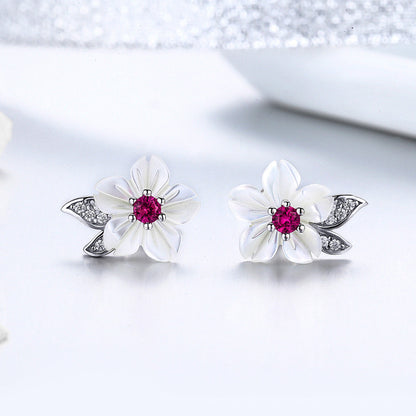 925 Sterling Silver Earrings with Pavé Setting CZ and High-Quality Nacre  DestGlow