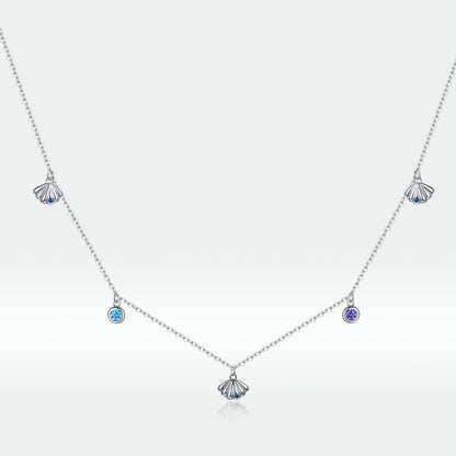 925 Sterling Silver Adjustable Necklace with Scallop Design and Pavé Setting CZ