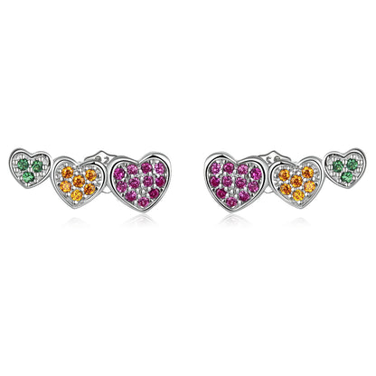 925 Sterling Silver Earrings with Pavé Setting and Plated Platinum, Size: 0.5*1.3cm, Women  DestGlow